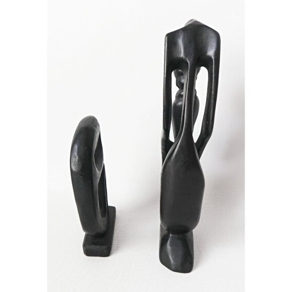 2 Hand-Carved Wood Sculptures Abstract Kissing Couple & Woman - Picture 4 of 6